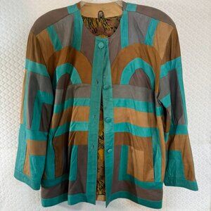 Vtg Gianni Geometric Design  Patchwork Button Up Leather Jacket Sz M Ex Cond